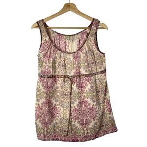 One World Y2K Beige & Pink Floral Babydoll Tank Top S